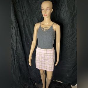 Pink Plaid Skirt and crop tank set. American eagle